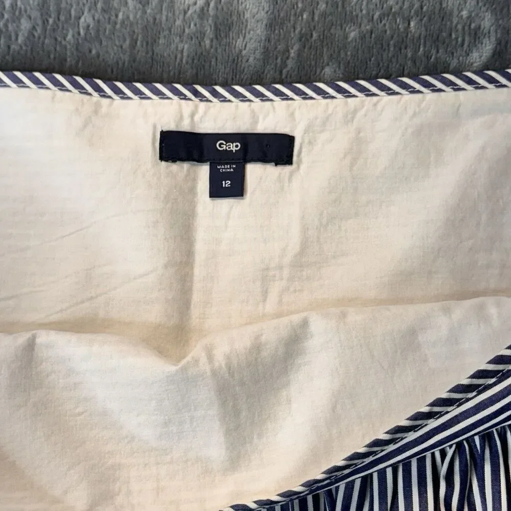 Gap Sz 12 100% Cotton Blue White Striped Skirt Nautical Full Blue A-Line Lined
